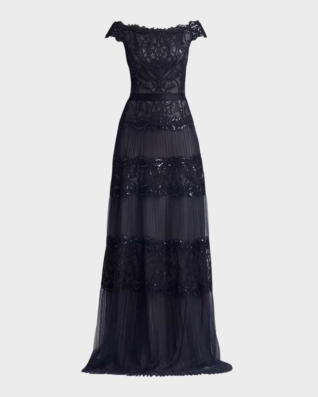 Off-Shoulder Sequin Lace A-Line Gown